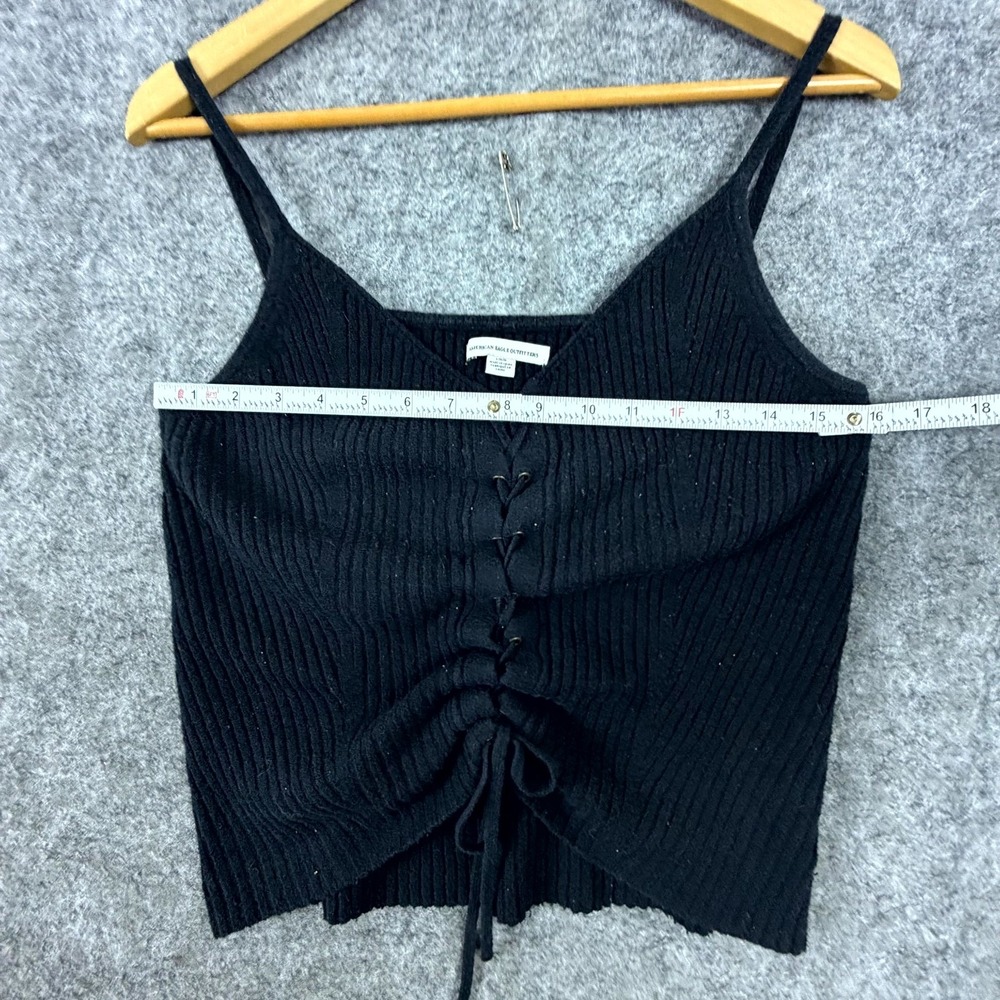 American Eagle Outfitters Cropped Knit Top Womens Large Black Ribbed Lace Up - Picture 5 of 6